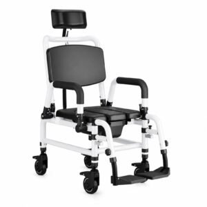White-background view 3 showing a Vatocare bedside commode chair with easy-care construction for stable seated toileting