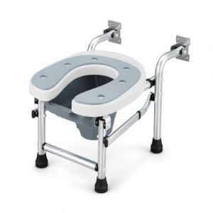 Vatocare bedside commode chair, white-background view 3, with supportive structure for stable seated toileting