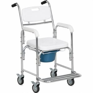 Vatocare bedside commode chair white-background view 1, designed with user-friendly details for accessible bathroom care