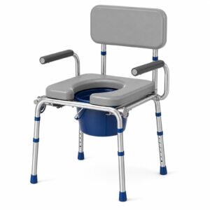 Vatocare bedside commode chair, white-background view 3, highlighting accessible care design for safer toileting support