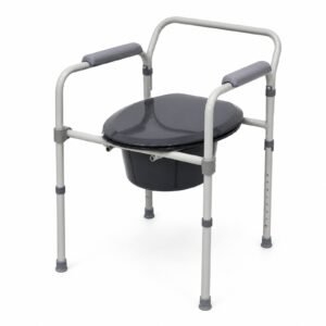 Vatocare bedside commode chair, white-background view 3, highlighting user-friendly details for stable seated toileting