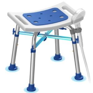 Primary product view showing a Vatocare bathroom shower chair with user-friendly details for accessible shower care
