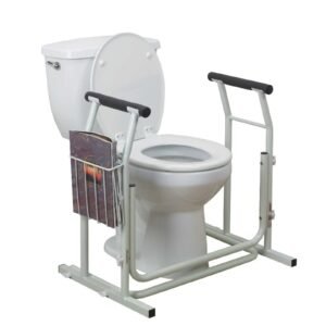 Vatocare toilet safety rail clear close-up detail 1, designed with clear functional design for independent toilet use