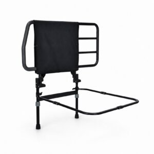 Vatocare adjustable bed safety rail, angled view 3, with supportive structure for stable bedside support