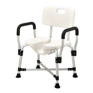 Primary product view of a Vatocare bathroom shower chair with user-friendly details for reduced-slip bathing support