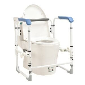 Vatocare toilet safety rail, clear close-up detail 1, highlighting practical construction for safer toilet transfers