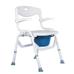 Primary product view showing a Vatocare bedside commode chair with daily-use setup for accessible bathroom care