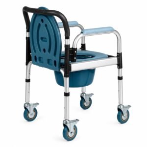 White-background view 2 showing a Vatocare bedside commode chair with practical construction for daily hygiene assistance