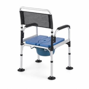 Vatocare bedside commode chair, white-background view 2, with user-friendly details for safer toileting support