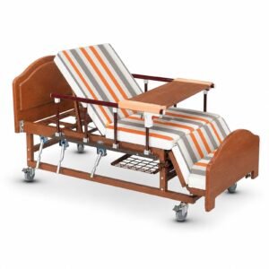Vatocare hospital bed and care accessory, white-background view 2, with easy-care construction for medical care environments