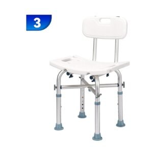 Vatocare bathroom shower chair, clear close-up detail 1, highlighting clear functional design for daily hygiene assistance