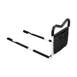 Primary product view showing a Vatocare adjustable bed safety rail with supportive structure for fall-prevention support