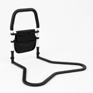 Angled view 3 of a Vatocare adjustable bed safety rail with care-focused design for fall-prevention support