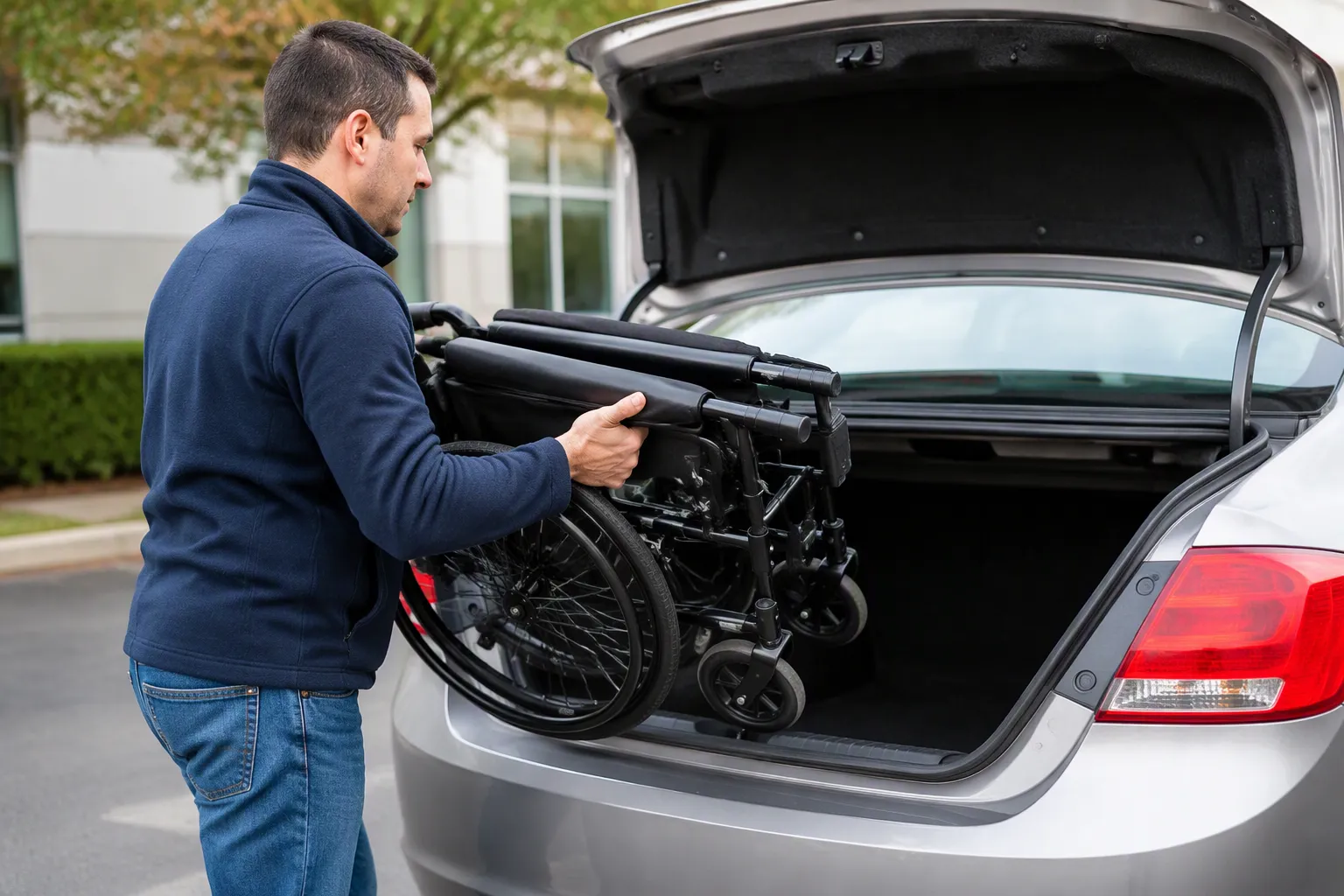 How much wheelchair weight can one caregiver realistically lift into a trunk?